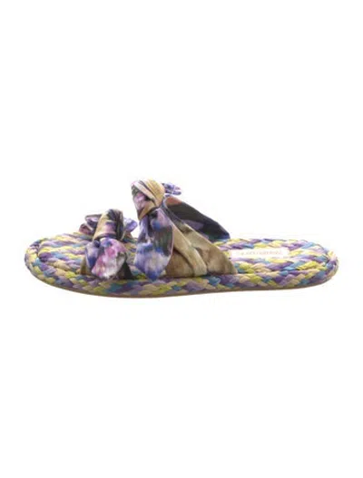 Pre-owned Zimmermann Raffia Floral Print Slides In Purple