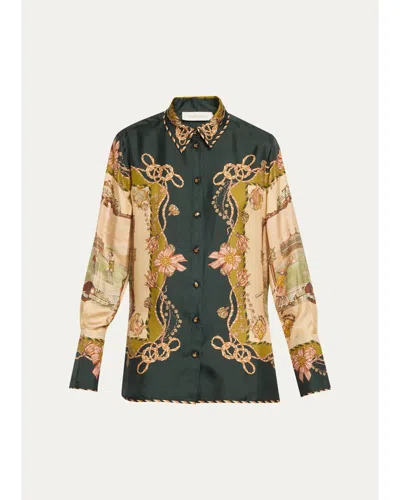 Zimmermann Valiant Silk Twill Shirt In Forest
