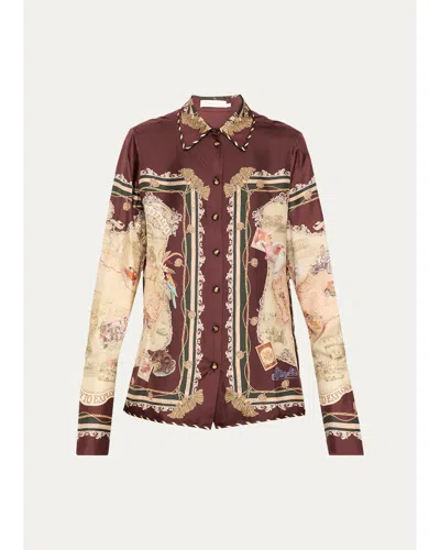 Zimmermann Valiant Silk Twill Shirt In Plum Scarf