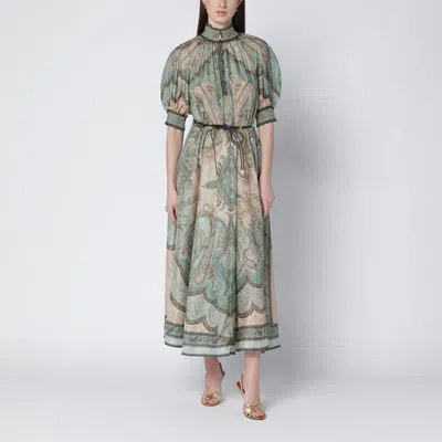 Zimmermann Wanderlust Billow Dress With Tapestry Print In Green
