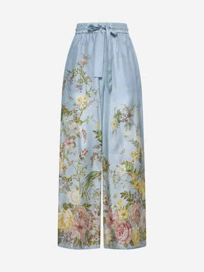 Zimmermann Waverly Print Silk Trousers In Blue Floral