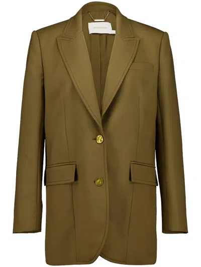 Zimmermann Wool-blend Twill Blazer In Green