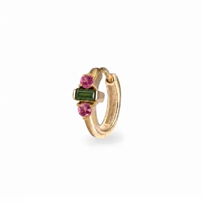 Zohreh Women's Green / Gold / Pink Green & Pink Tourmaline Huggie Hoop Earring 9k Gold In Green/gold/pink