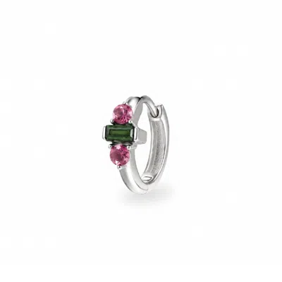 Zohreh Women's Green / Pink / Silver Green & Pink Tourmaline Huggie Hoop Earring Sterling Silver In Green/pink/silver