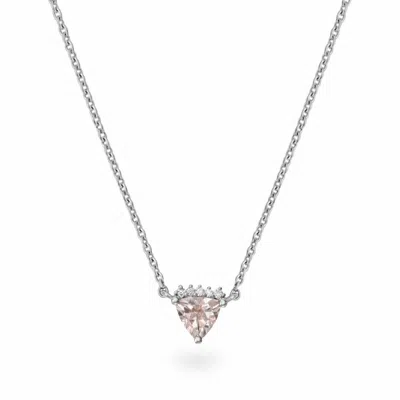 Zohreh Women's White Sapphire & Morganite Trillion Necklace Sterling Silver