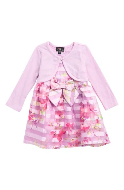 Zunie Babies'  Floral Fit & Flare Dress & Cardigan Set In Orchid Print