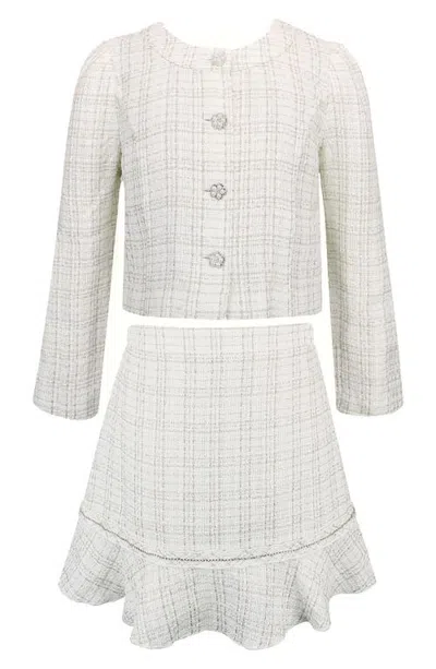 Zunie Kids' Bouclé Jacket & Skirt Set In White