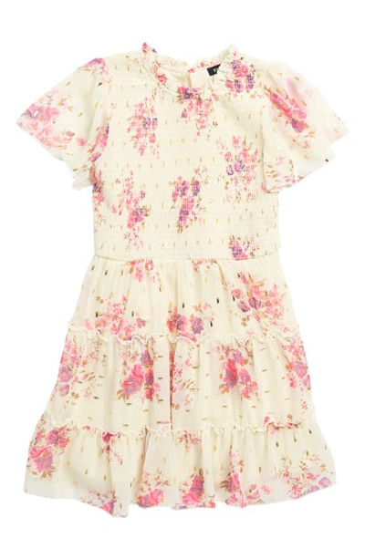 Zunie Kids' Flutter Sleeve Print Dress In Ivory Floral