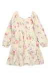 Zunie Kids' Long Sleeve Babydoll Dress In Ivory/ Multi