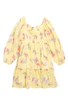 Zunie Kids' Long Sleeve Babydoll Dress In Yellow Multi