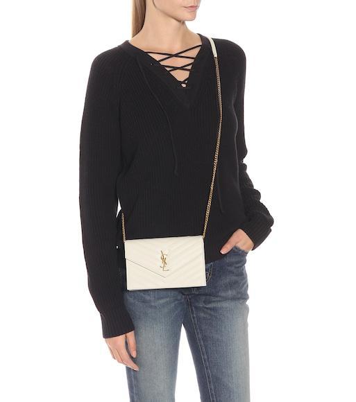 SAINT LAURENT Cassandre Embellished Croc-effect Leather Belt In Black