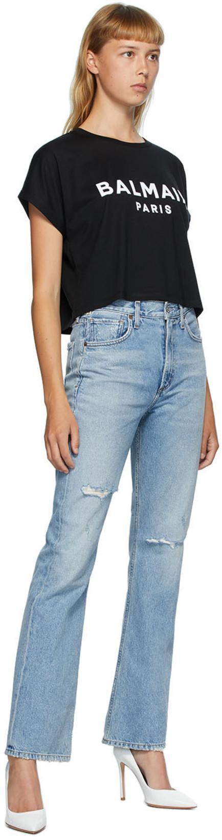 BALMAIN Printed Logo Cropped T-shirt In Black