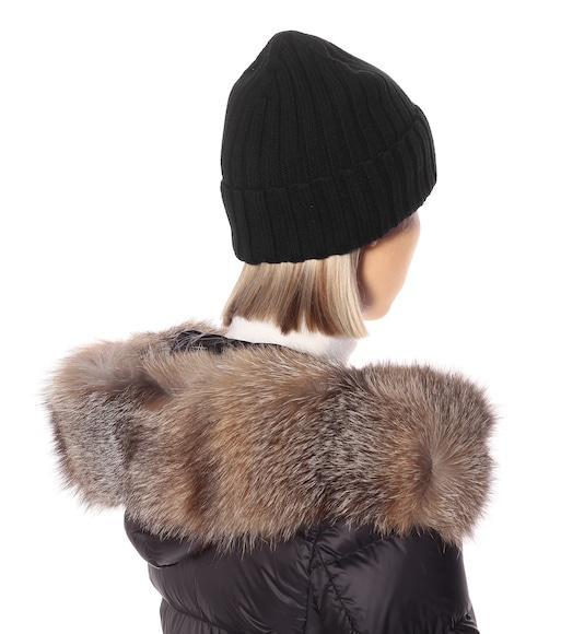 MONCLER Logo Patch Cuff Virgin Wool Rib Beanie In Black