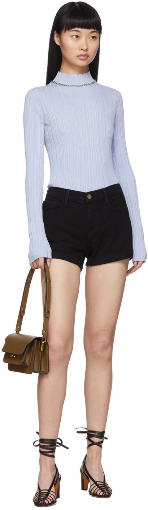 FRAME Le Grand Garcon Frayed Denim Shorts In Film Noir