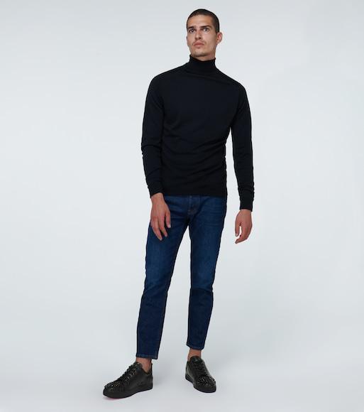 CHRISTIAN LOUBOUTIN Louis Junior Spikes Cap-toe Leather Sneakers In Black