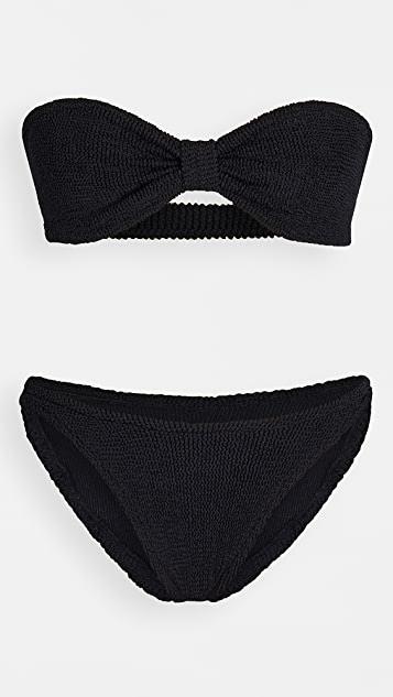 HUNZA G Black Stretch Nylon Jean Bikini In Multi