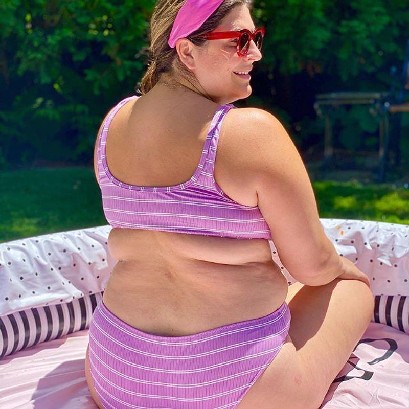 shopbop.com's Posts | Wearing: Madewell Rib Jane Scoop Top In Purple Stripe; Madewell Rib Devon Hipster Bikini Bottoms In Purple Stripe