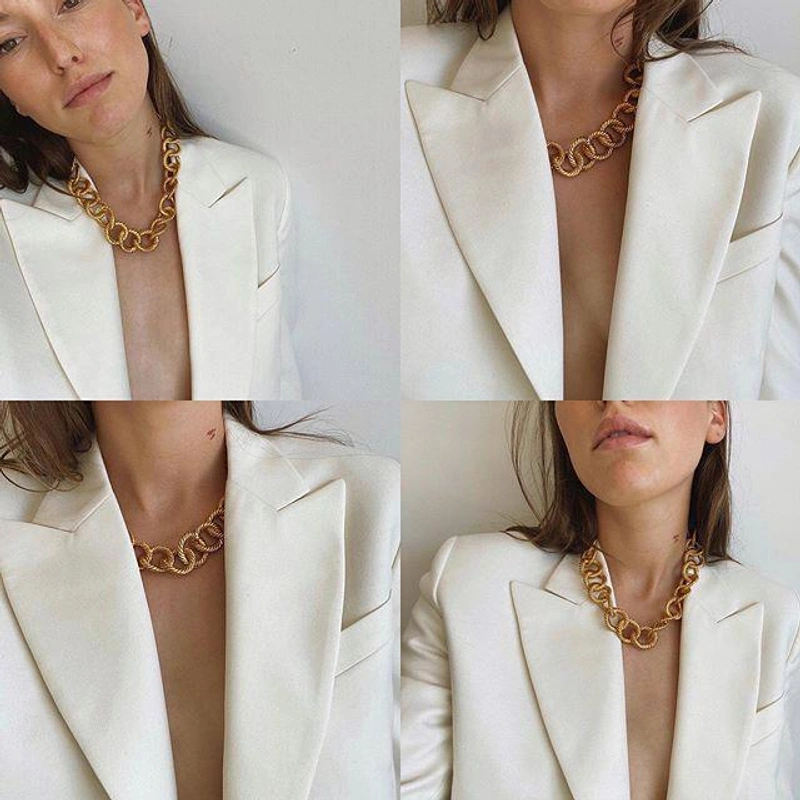 shopbop.com's Posts | Wearing: Re/done 70s Blazer In Vintage White; Jennifer Behr Brenna Necklace In Gold
