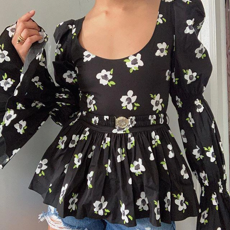 shopbop.com's Posts | Wearing: Caroline Constas Raine Belted Puff-sleeve Top In Black/white