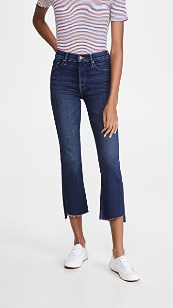 MOTHER ‘the Insider' Cropped Frayed Bootcut Jeans In Blue