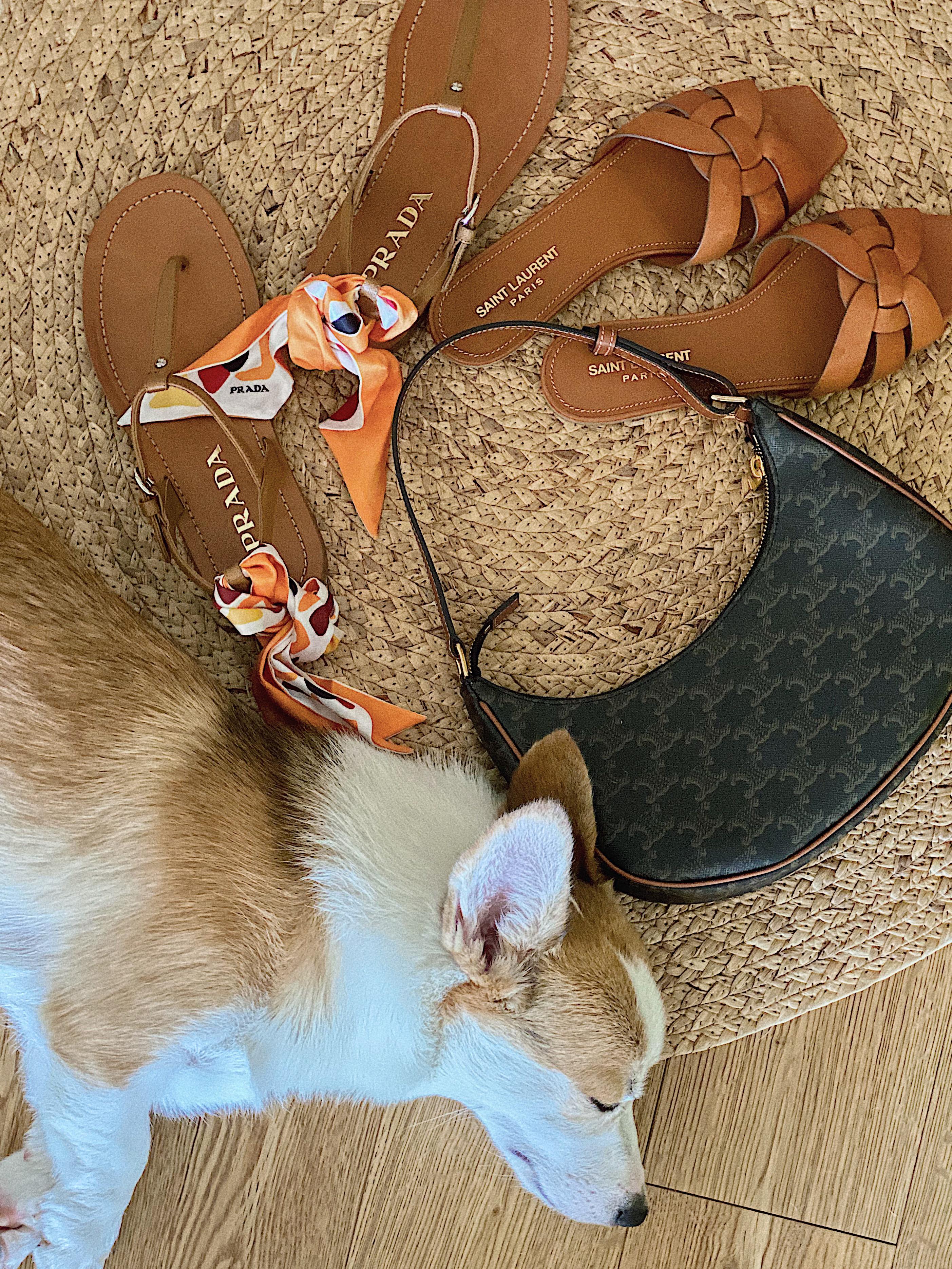 SAINT LAURENT Tribute Woven Leather Flat Sandals In Brown