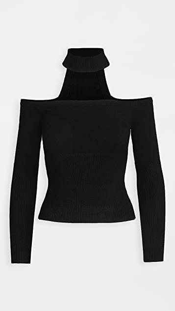 SIMKHAI Womens Black Lila Off-shoulder Stretch-knit Top