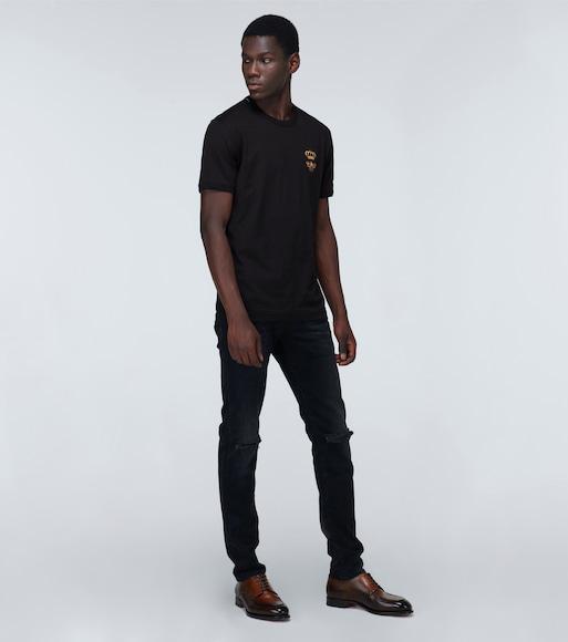 DOLCE & GABBANA Black Cotton T-shirt With Crown And Bee Embroidery