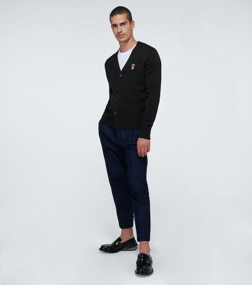 AMI ALEXANDRE MATTIUSSI Ami Paris Logo Embroidered V-neck Cardigan In Animal Print