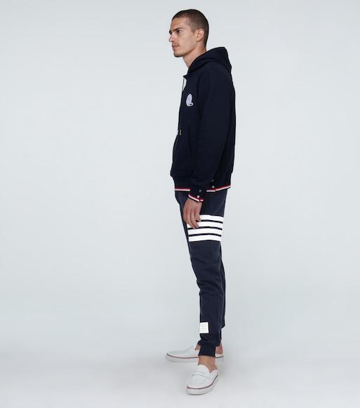 THOM BROWNE Intarsia Stripes Cotton Sweatpants In Blue