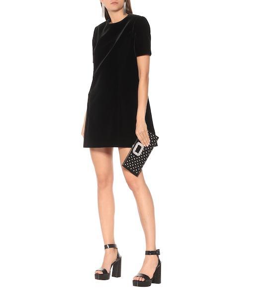 SAINT LAURENT Short-sleeve Wool Crepe Mini Dress In Black