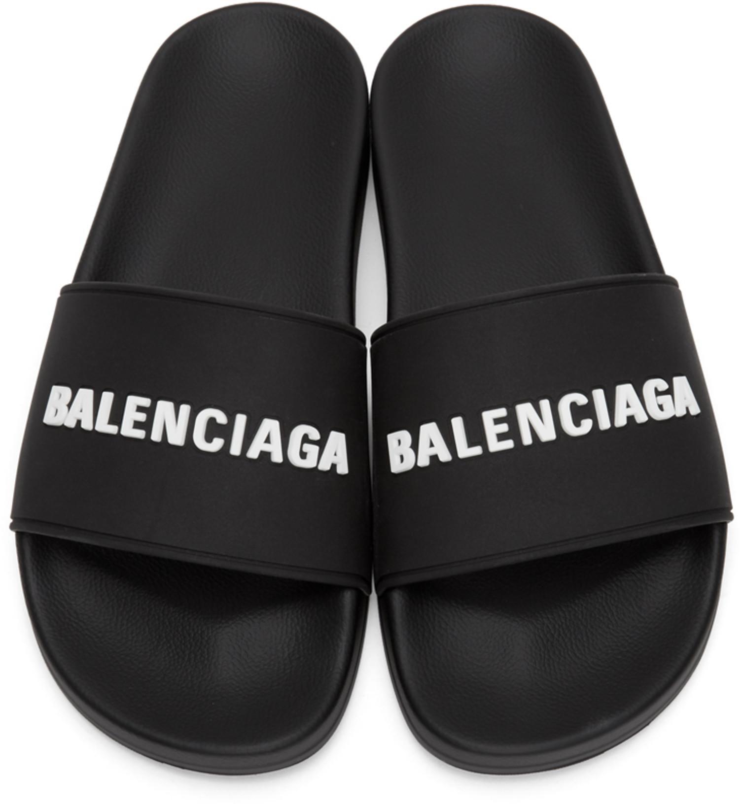 BALENCIAGA Pool Low Sandals With Logo In Black