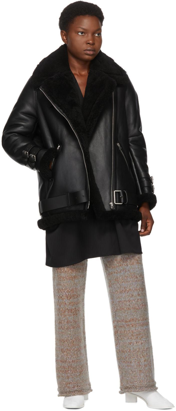 ACNE STUDIOS Shearling Aviator Jacket In Black Leather