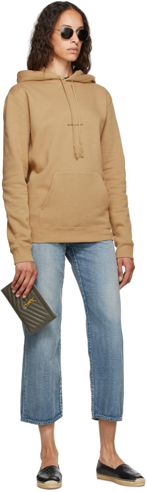 SAINT LAURENT Logo Embossed Calf Leather Flat Espadrilles In Black