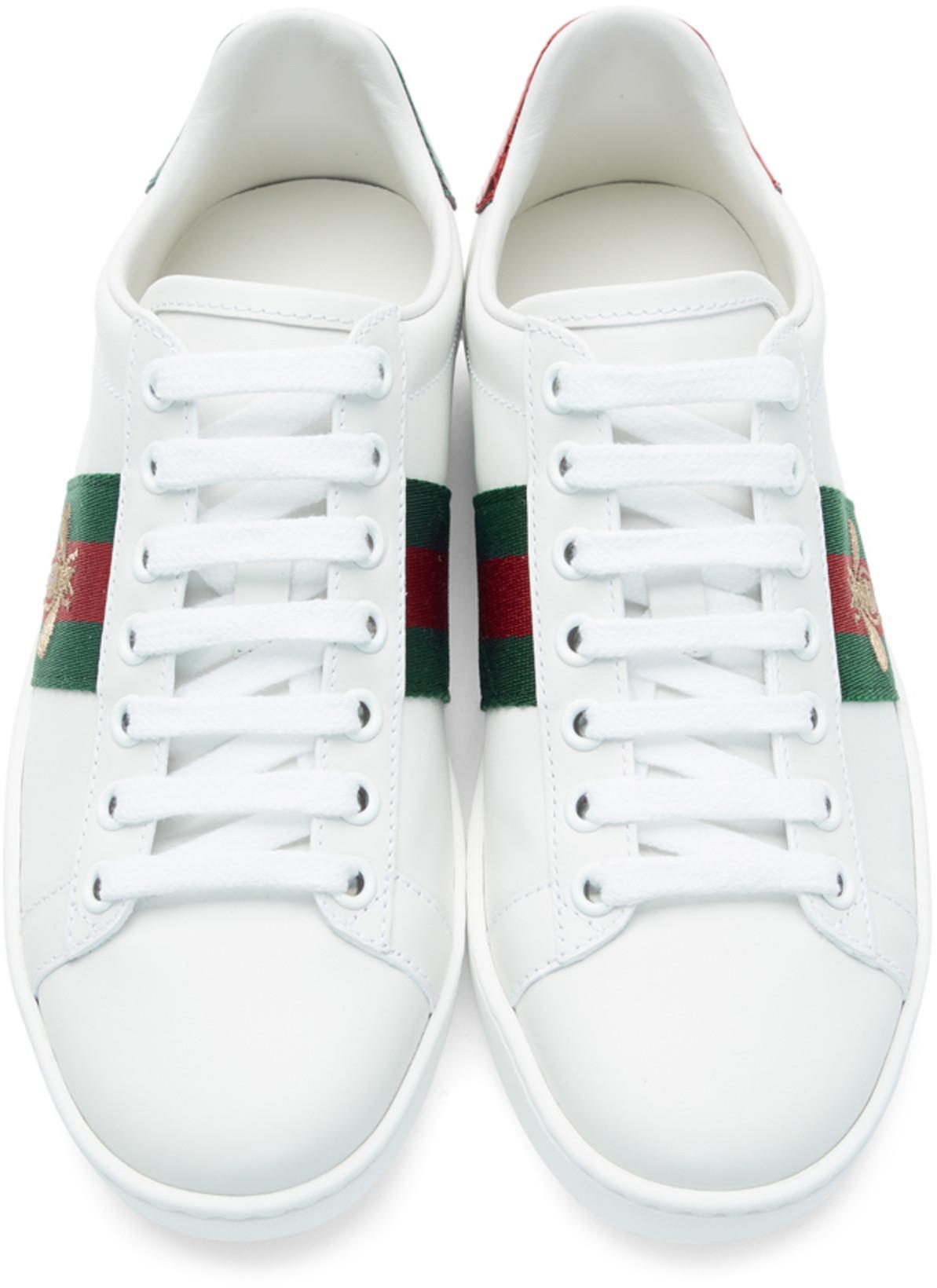 GUCCI Ace Embroidered Leather Sneaker In White