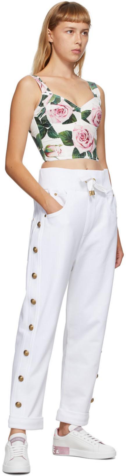 DOLCE & GABBANA Portofino Leather Sneakers In White And Pink In Multi