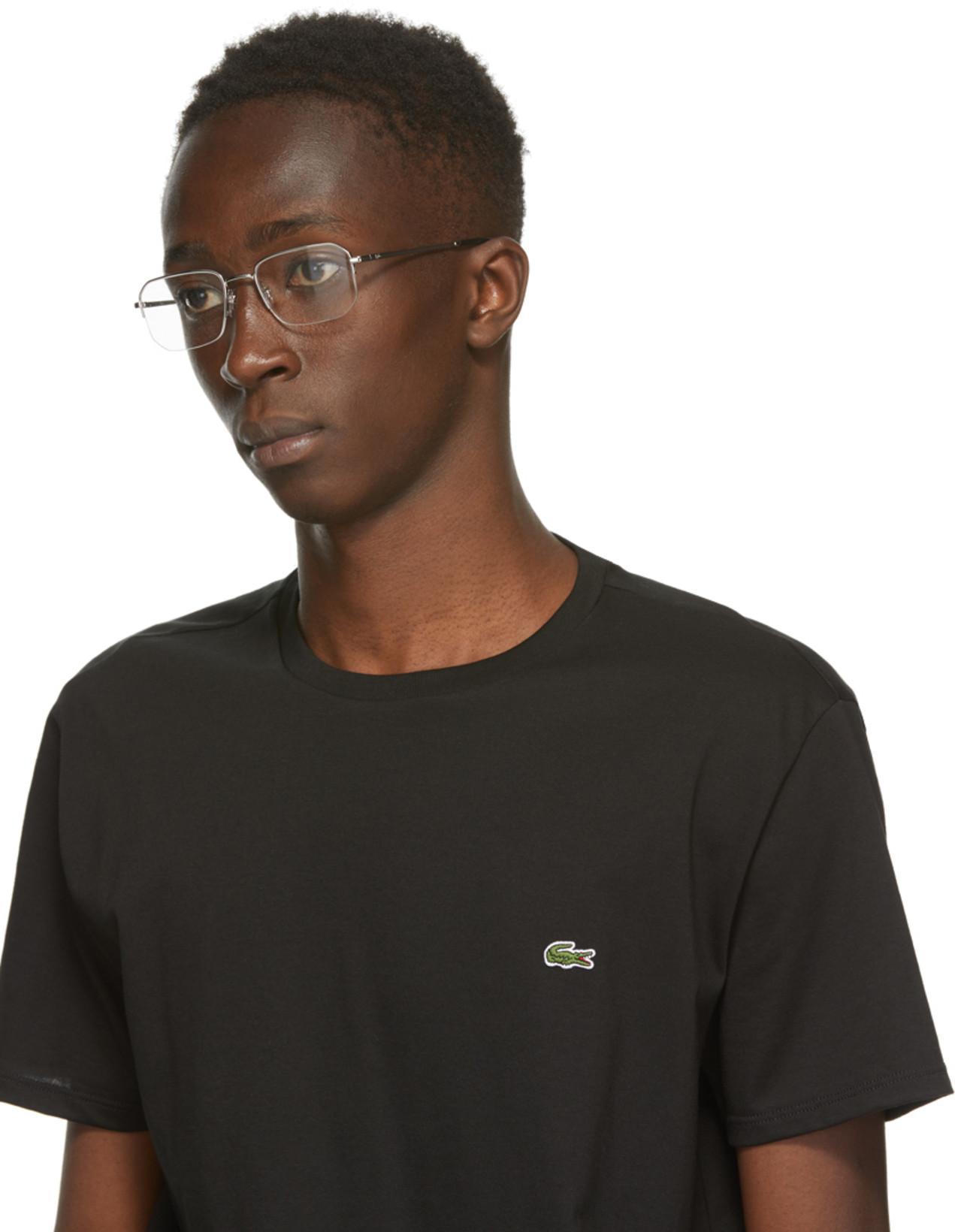 LACOSTE Embroidered-logo Cotton T-shirt In Black