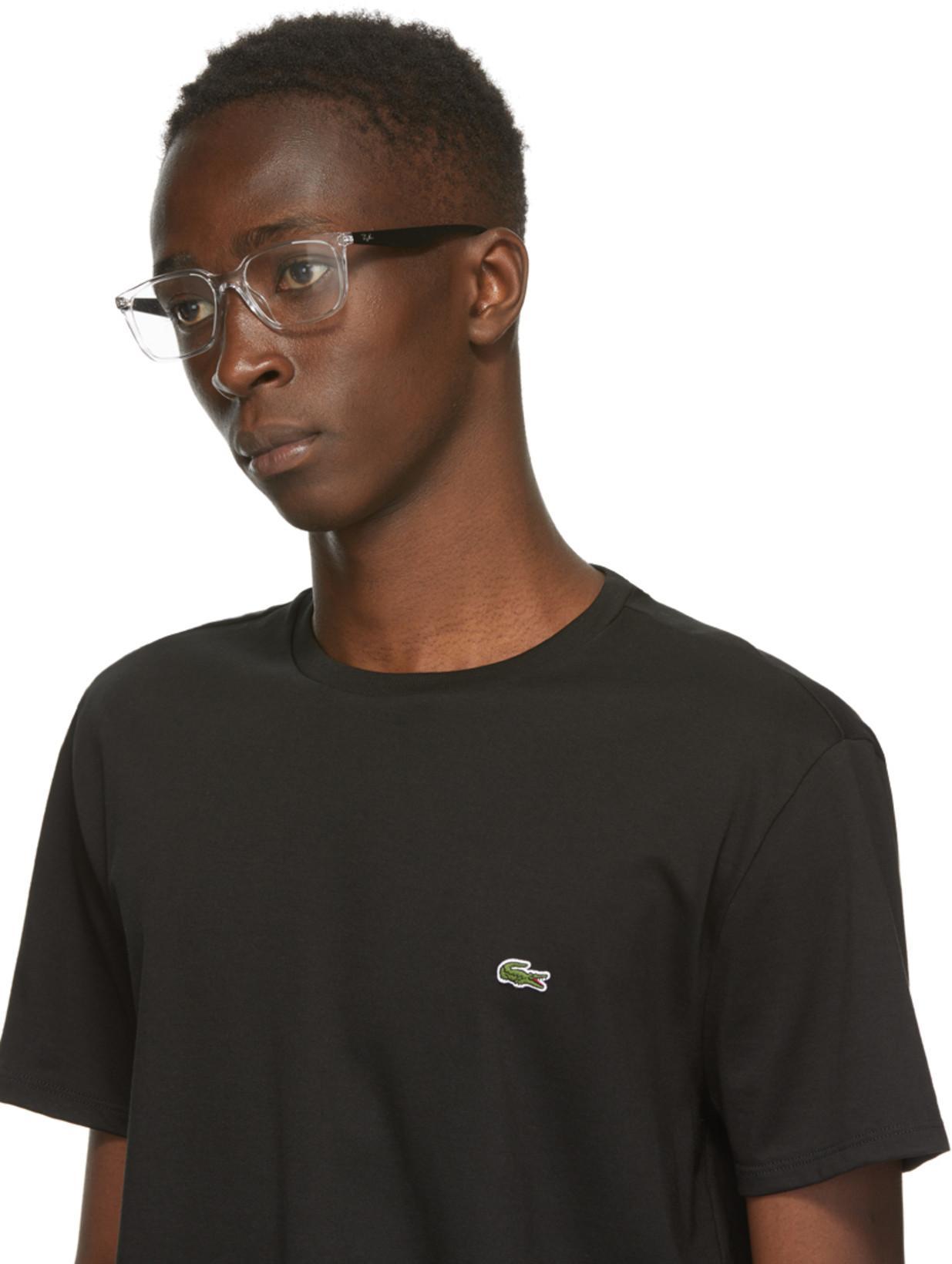 LACOSTE Embroidered-logo Cotton T-shirt In Black
