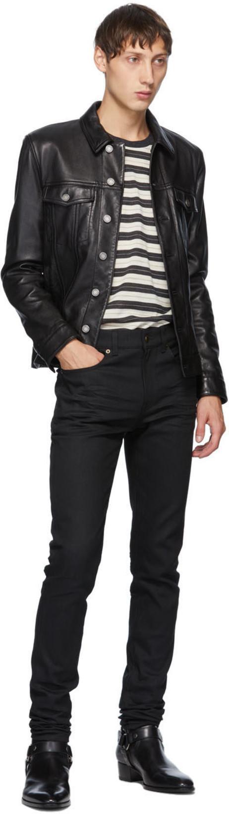 SAINT LAURENT Button-up Leather Jacket In Black