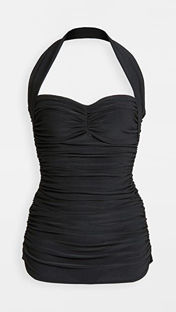 NORMA KAMALI Bill Mio Shirred Halter One-piece Swimsuit In Black