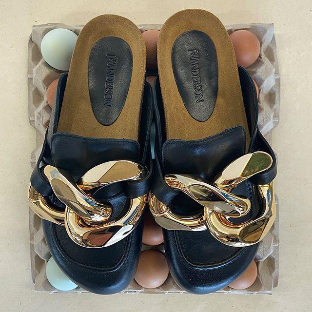 JW ANDERSON Chain Calf Leather Loafers In Black