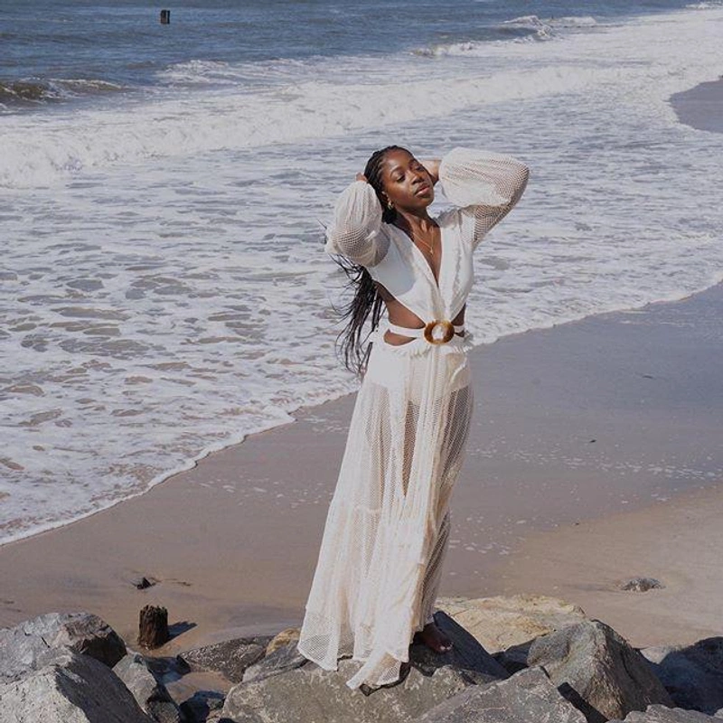 shopbop.com's Posts | Wearing: Patbo Long Sleeve Fringe Beach Dress In Ivory