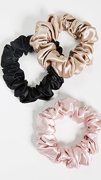 SLIP Set Of 3 Large Silk Scrunchies In Pink/caramel/black