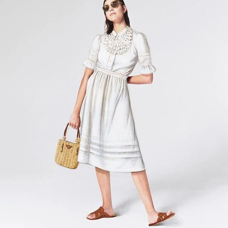 Prada's Posts | Wearing: Prada Braided Raffia Bucket Bag In Beige