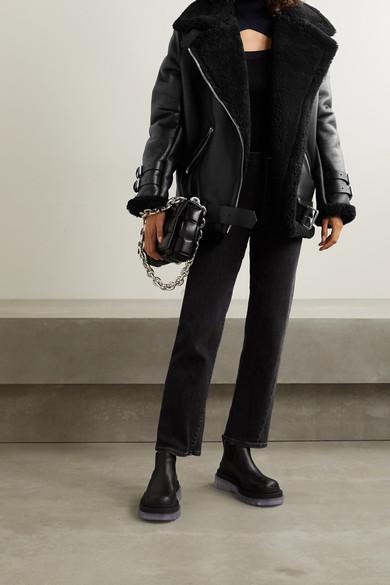 ACNE STUDIOS Shearling Aviator Jacket In Black Leather