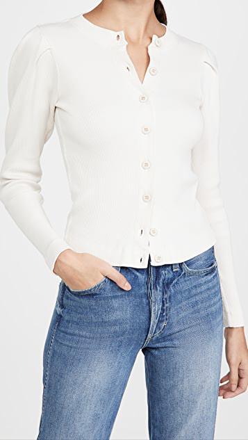 AMO Puff Sleeve Cardigan In Off White