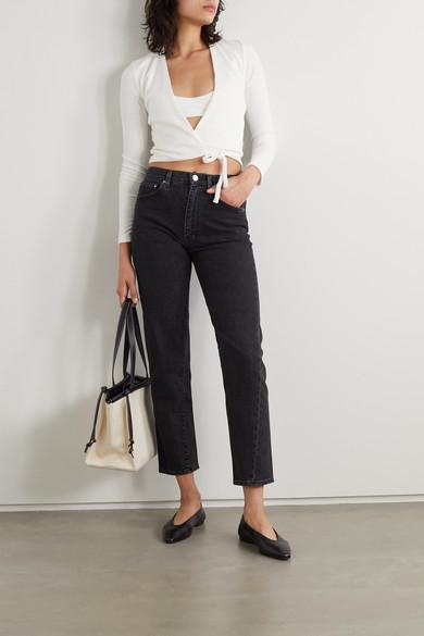 AEYDE Ida Leather Square-toe Ballerina Flats In Black