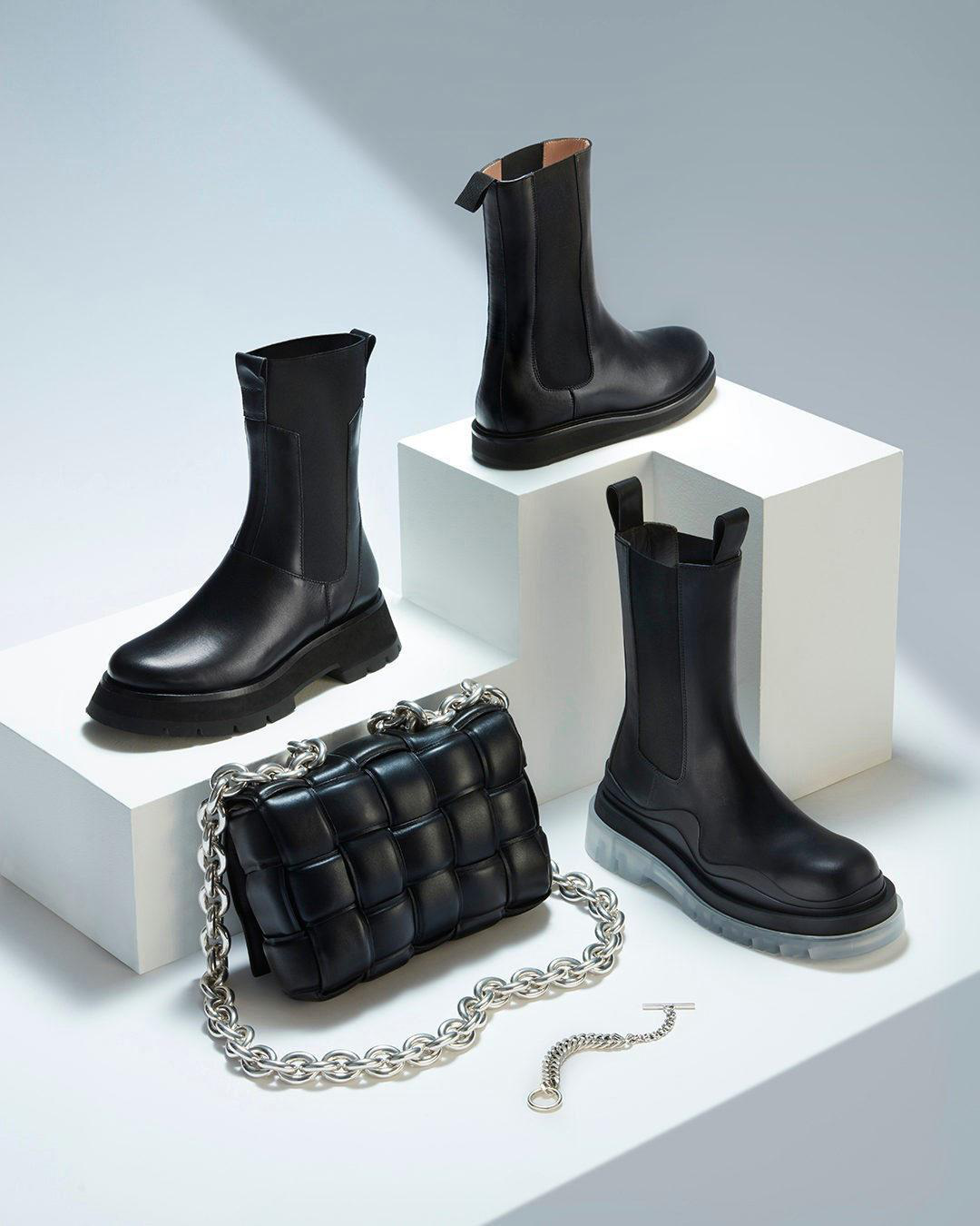 BOTTEGA VENETA Tire Rubber-trimmed Leather Chelsea Boots In Black Transparent