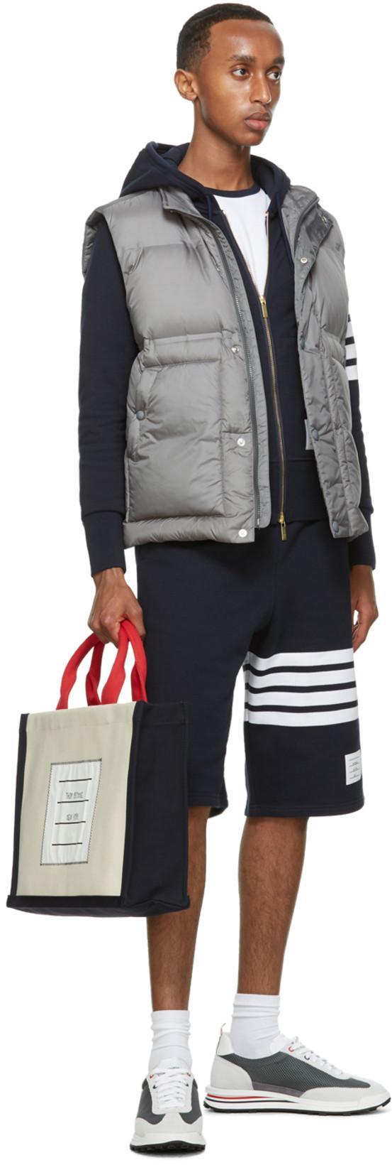 THOM BROWNE Blue Crewneck Sweater With Logo Patch And Rwb Detail In Cotton