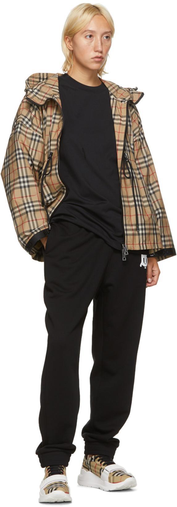 BURBERRY Black T-shirt With Check Pattern Sleeves Women