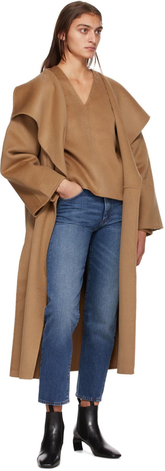 TOTÊME Camel Brown Oversize Coat With Shawl Lapels In Wool And Cashmere Woman Toteme